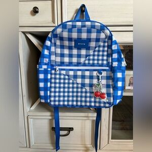 New STATE Kane Medium Pocket Kids Gingham Backpack Travel School Bag Blue/White
